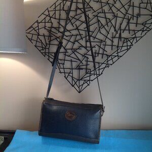 Vintage Dooney & Bourke Chocolate Brown Navy Blue Cross Body Pebbled Leather Bag